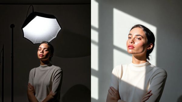 Comparatif entre lumière naturelle et éclairage de studio